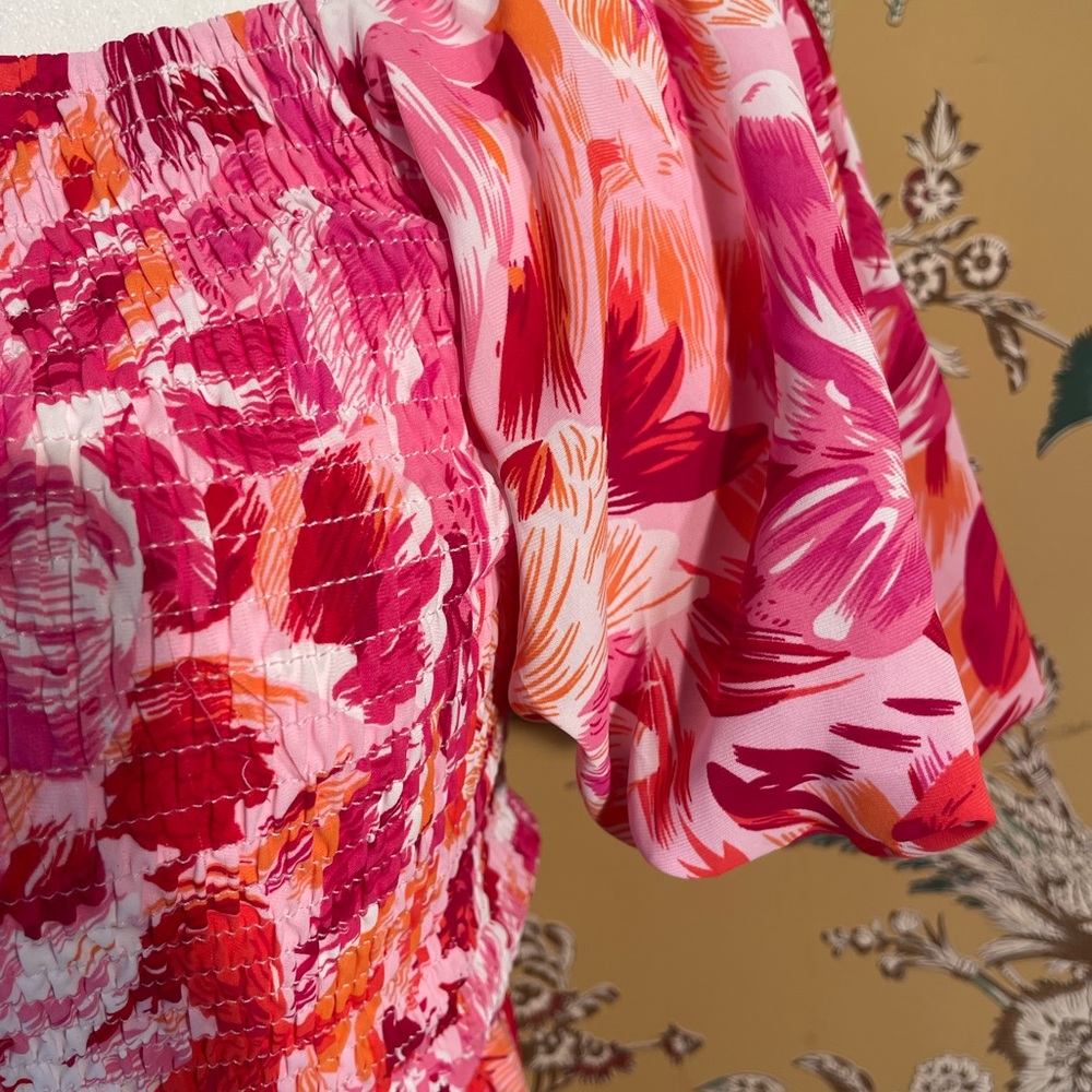 Dress A-Line Fit and Flare Red and Pink‎ Floral Size Medium - Picture 5 of 7